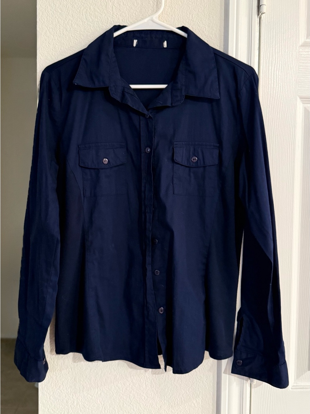 Classic Long Sleeve Button-Up Shirt - Navy